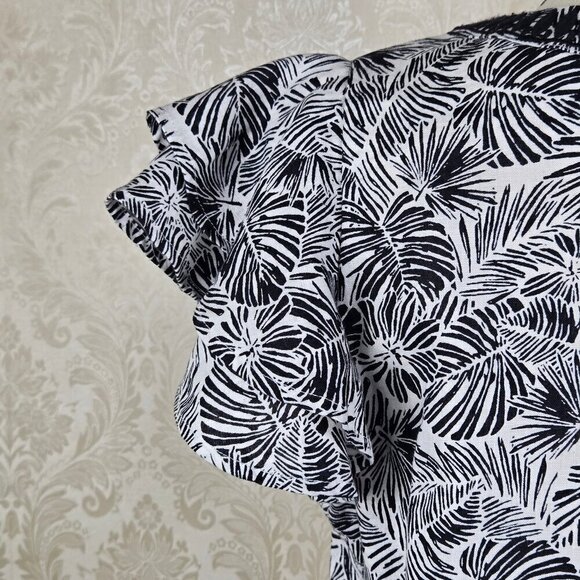 Vineyard Vines Size Small Black and White Linen Shift Dress Split Neck Short Slv - Picture 11 of 16